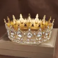 Couronne De Mariée Baroque Dorée Diadème Cristaux Goutte Pour Cheveux De Mariage. - Or + Zirconium Blanc