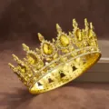 Baroque gold alloy rhinestone tiara full circle crown for wedding party hair accessories - Gold with Amber Rhinestone