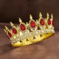 Baroque gold rhinestone crown red teardrop crystal tiara wedding headpiece hair accessories - Gold + Red Rhinestone