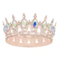 Baroque rose gold alloy crystal rhinestone crown tiara for wedding party hair accessories - Rose Gold with AB Rhinestone