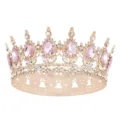 Rose gold crystal tiara with pink teardrop rhinestones, perfect bridal crown and hair accessory. - Rose Gold + Pink Rhinestone