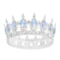 Baroque full circle crystal tiara rhinestone crown hair accessory with teardrop opalescent stones - Silver + Jelly Blue Rhinestone