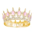 Gold Baroque crown tiara with pink teardrop rhinestones and clear crystals for bridal party hair - Gold + Jelly Pink Rhinestone
