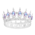 Baroque alloy rhinestone full crown tiara with teardrop crystals for wedding party hair accessories - Silver + Moonlight Purple Rhinestone