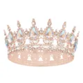 Rose gold baroque crystal tiara crown rhinestone hair accessory for women wedding party - Rose Gold + Moonlight White Rhinestone