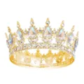 Luxury baroque gold rhinestone crown round tiara crystal bridal hair accessories - Gold + Moonlight White Rhinestone