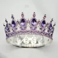 Baroque Purple Rhinestone Crown Tiara Alloy Wedding Hair Accessories Crystal Headpiece - Silver + All Purple Rhinestone