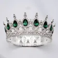 Silver Baroque Crown with Green Teardrop Rhinestones Alloy Tiara Hair Accessory 2024 - Silver with Green Rhinestone