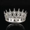 Baroque alloy rhinestone full-circle crown tiara, sparkling crystal bridal headpiece for wedding. - Acrylic Rhinestone - Silver & White