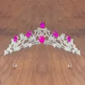 Kids crystal tiara crown detail shot, sparkling pink rhinestone princess hair hoop view. - Silver + Rose Red Rhinestone