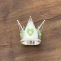 Couronne en alliage déco de gâteau avec émail cœur vert pour fête d'anniversaire d'enfants. - Style Cœur en Huile Goutte à Goutte (X-046) / Argent
