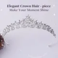 Exquisite Korean style alloy crystal tiara detail, showcasing shimmering marquise rhinestones. - Silver White Rhinestone
