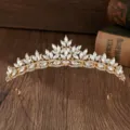 Exquisite gold alloy bridal tiara with sparkling crystal marquise rhinestones for wedding gown. - Gold White Rhinestone