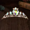 Tiara corona dorata per bambini con strass cuore iridescenti colorati per festa spettacolo. - Stile Oro Pietra Bianca AB