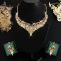 Luxury gold rhinestone statement necklace earrings set vintage crystal collar party jewelry - Gold with Champagne Rhinestones