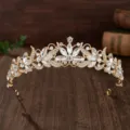 Gouden bruids tiara kristalen kroon sprankelende strass haaraccessoires voor huwelijksdetails - H-084 Goud & wit