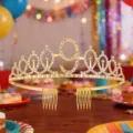 Gold number 9 birthday tiara crown with rhinestones and hair combs for party celebration - Age 9