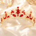 Exquisite baroque bridal gold tiara headpiece with sparkling red and clear rhinestones. - Gold with Red Rhinestone