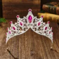 Exquisite silver alloy rhinestone crown detail, perfect for bridal wedding and party wear. - Silver + Rose Red Rhinestone