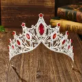 Baroque bridal crown tiara with sparkling red rhinestones for wedding party headpiece - Silver with Red Rhinestone