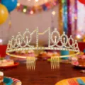 Gold rhinestone birthday tiara crown with hair combs for party celebration decorations. - 11 Years Old
