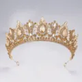 Goldene Braut Krone Diadem für Hochzeit, Vintage Kristall Strass Haarschmuck Detailansicht. - Gold With Champagne Zirconia