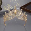 Baroque gold rhinestone tiara detail, luxury crystal crown for wedding party dress accessories. - Gold + Champagne Gold