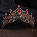 Baroque red crystal tiara crown European vintage wedding bridal hair accessory for party. - Antique Copper + Red Rhinestone