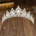 Silver Crystal Tiara Princess Crown Birthday Party Hair Accessory for Girls Stage Performance - H-051 Silver White