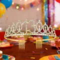 Gold rhinestone 13 birthday tiara crown with hair combs for party celebration accessories - 13 Years Old