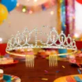 Rhinestone birthday tiara crown with number design, sparkling gold metal hair accessory for party. - 15 Years Old