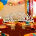 18th birthday rhinestone tiara crown headband with hair combs, golden party hair accessories. - 18 Years Old