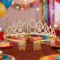 Gold rhinestone 19th birthday tiara crown with hair combs for women birthday party decor. - 19 Years Old