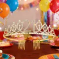 Gold rhinestone 21st birthday tiara crown headband with hair combs for women party decor. - 21 Years Old