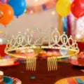 Gold rhinestone 24th birthday tiara crown headband with hair combs for party celebration. - 24 Years Old
