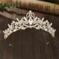 Gouden kristallen tiara kroon voor meisjes, elegante strass hoofdtooi voor verjaardag. - H-057 Goud & wit