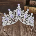 Baroque bridal tiara crown in silver alloy with stunning purple rhinestones and sparkling crystals. - Silver / Purple