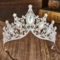 Bridal crystal tiara crown, baroque silver alloy rhinestone hair accessory for party wedding. - Silver AB Rhinestone