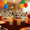 Gold rhinestone birthday crown headband with number 340 design party hair accessories - 34 Years Old