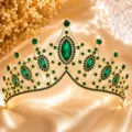 Baroque Green Rhinestone Bridal Crown Tiara Gold Alloy Wedding Princess Hair Accessories - Gold + All Green Rhinestone
