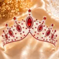 Baroque Red Crystal Bridal Tiara, Luxury Silver Alloy Queen Crown for Wedding Party Prom - Silver + All Red Rhinestone
