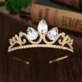 Gouden kristallen tiara kroon voor kinderen prinses verjaardag feest haaraccessoire - H-098 Goud & wit