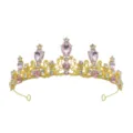 Gouden prinses kroon diadem met roze kristal strass stenen voor verjaardag haar accessoire - H-135 goudroze