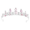 Zilveren prinses tiara kroon met roze kristallen strass stenen voor meisjes feest haaraccessoire. - H-135 zilverroze