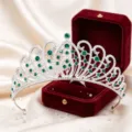 Exquisite silver tiara with green rhinestones for bridal wedding and party hair styling. - Silver with Green Rhinestone