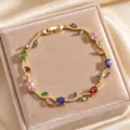 Elegant gold-plated multi-color cubic zirconia vine leaf bracelet for women fashion jewelry - Colorful