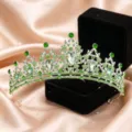 Splendido diadema in argento con strass verdi scintillanti ideale per spose ed eleganti feste. - Argento E Strass Verde Frutta Completo