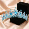 Stupenda tiara corona da sposa in cristallo con strass blu per accessori capelli. - Argento E Strass Blu Lago Completo