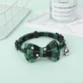 Christmas plaid pet collar with bow snowflake pattern and bell, adjustable safety cat collar - Green Snowflake