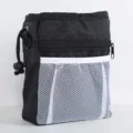 Portable pet training treat pouch with mesh pocket and drawstring closure for outdoor walks. - Black